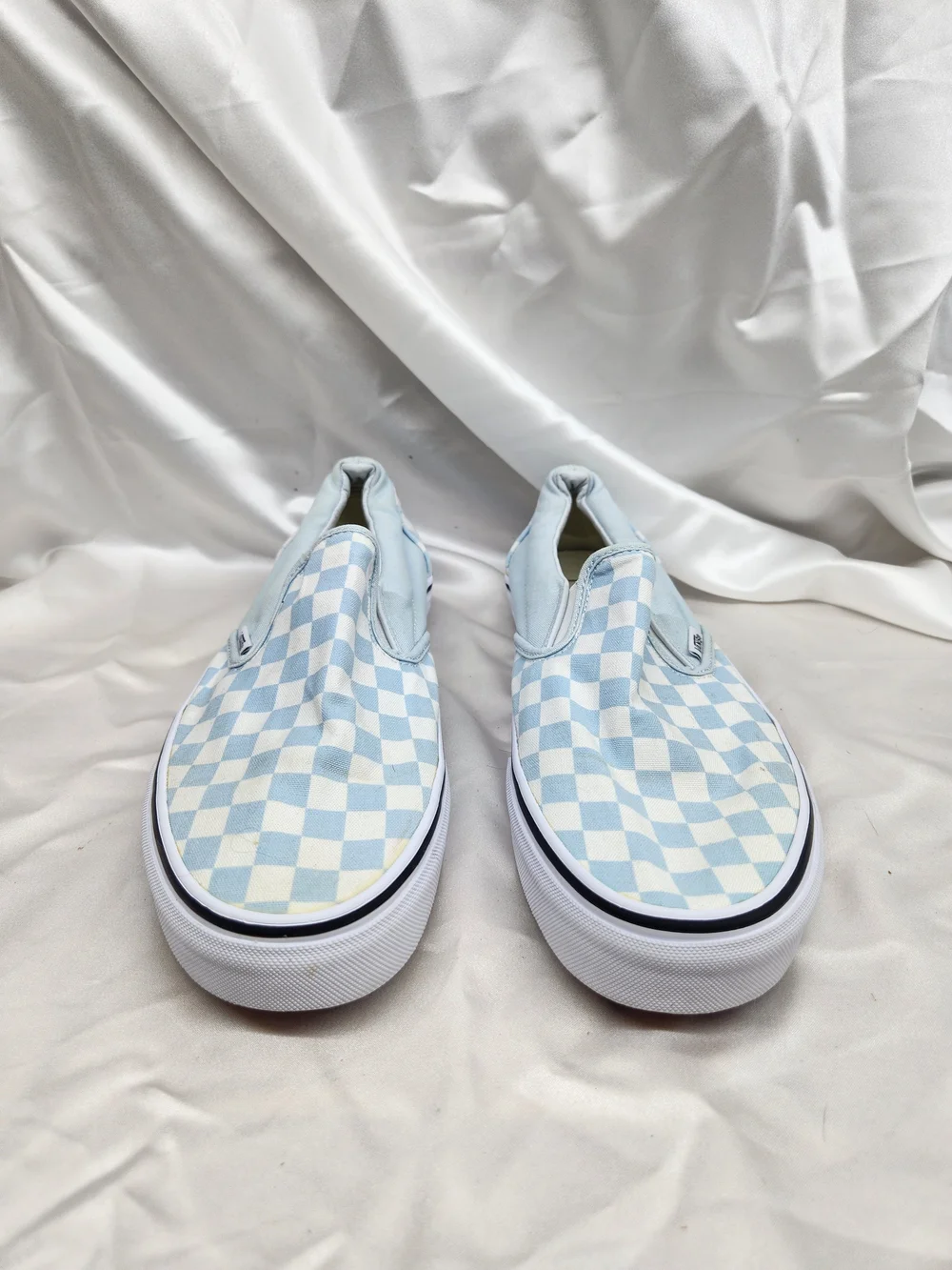 Vans Slip-On Checkerboard Sneakers - Light Blue & White